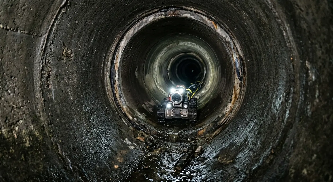 Robotic sewer camera inspecting pipe interior for Drain Snake Service in Houlton